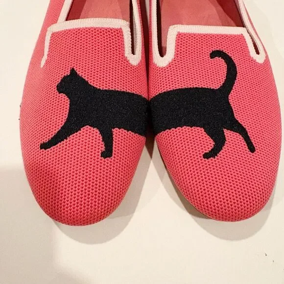 Vivaia Round-Toe Embroidered Loafers Pink Black Cat Size 38 US 7 - 7.5 - Picture 3 of 13